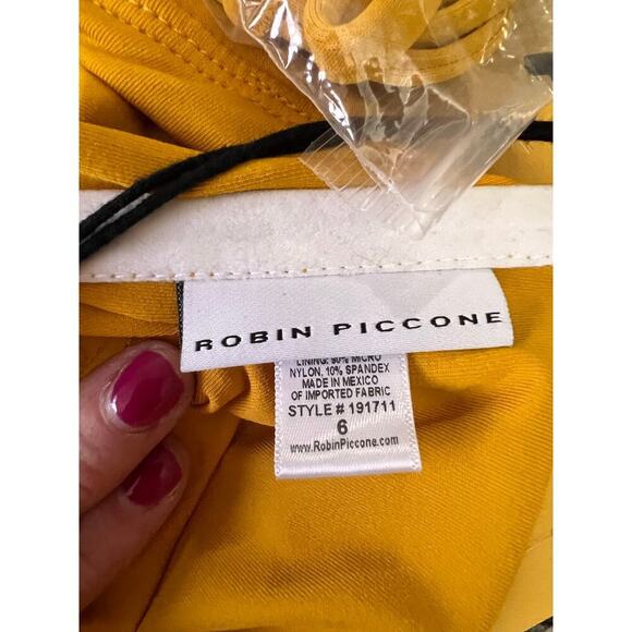 Robin Piccone Mustard Yellow Strapless Bandeau One Piece Swimsuit Size 6 NWT - Picture 6 of 6